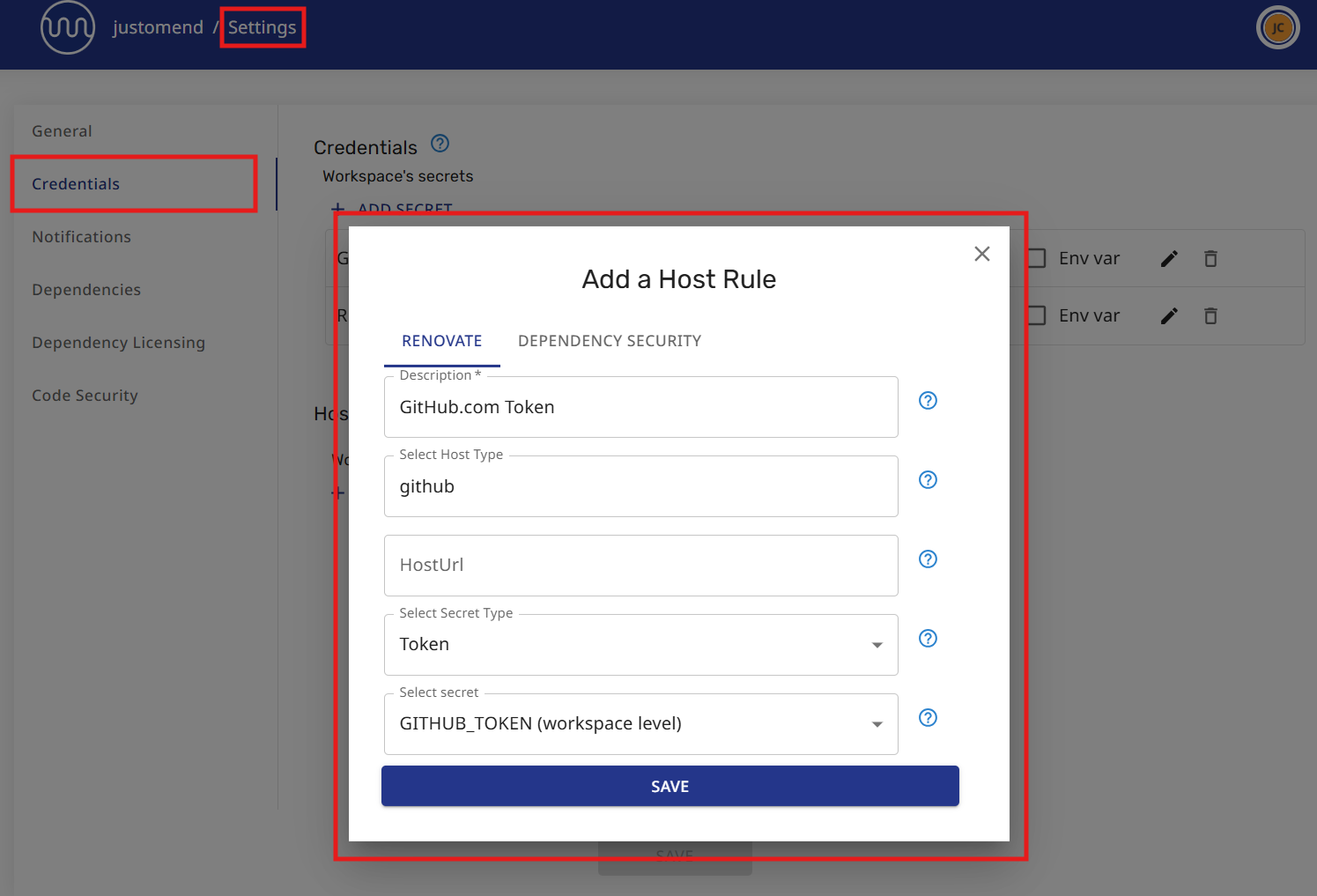 Add a Host Rule UI